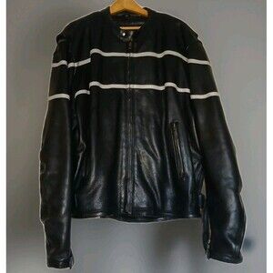 Vtg 90s Pro-Rider Leather Motorcycle Jacket Mens 3XL 52 Black Cafe Racer Heavu